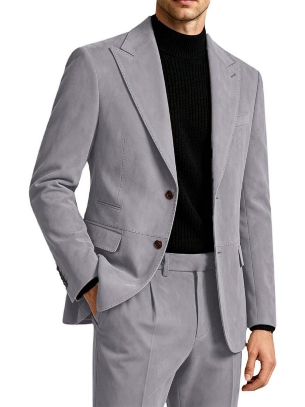 Stylish 2-Piece Suede Suit for Men | Formal Tuxedo Blazer & Pants Set